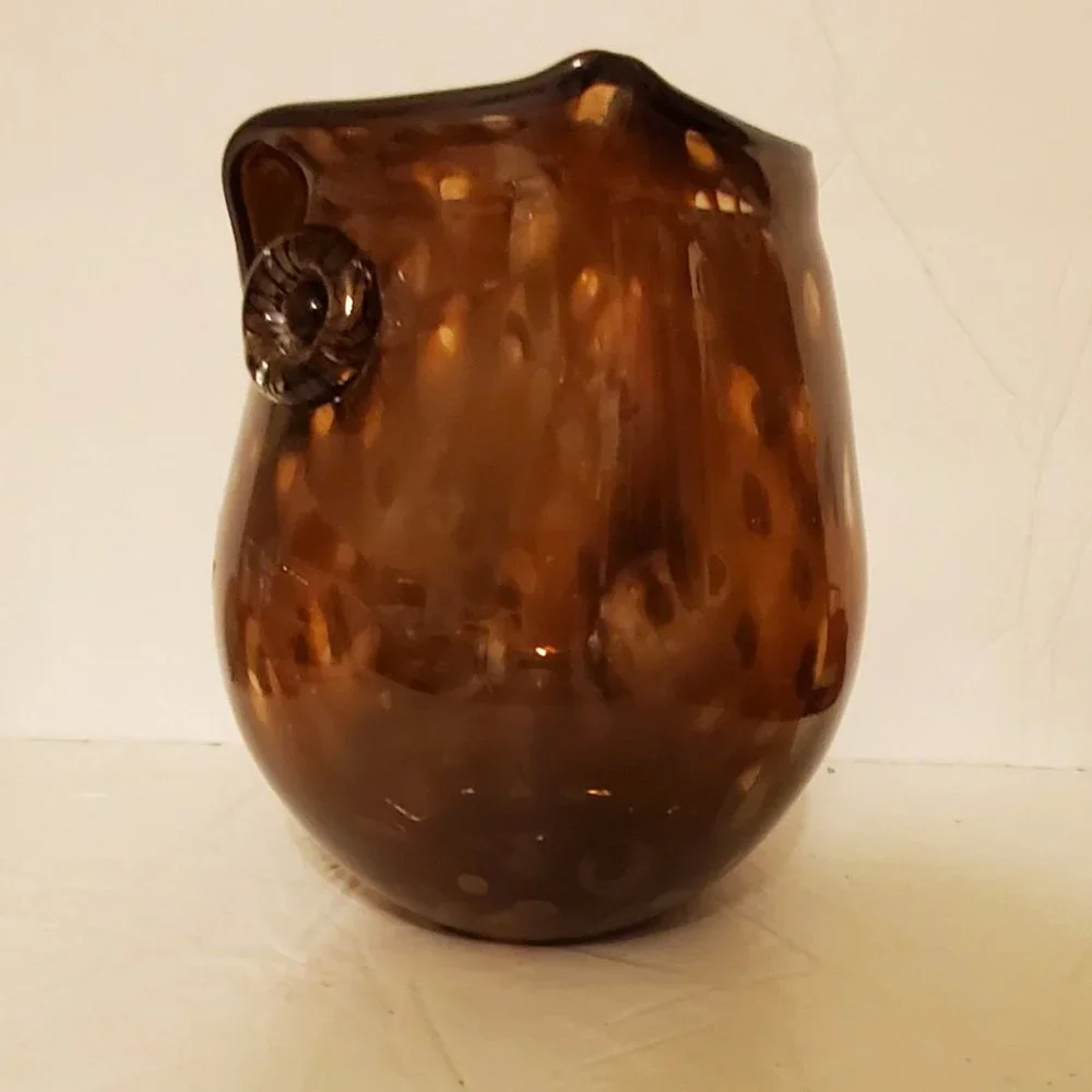 Pier 1 Animal OWL Vase Is One Of A Kind Brown Glass 8